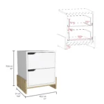 Luss nightstand with two drawers in white gloss finish - minimalist bedside table for bedroom storage