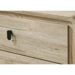 Mid century wood nightstand with two drawers in natural beige finish