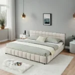 Modern king size adjustable bed with chenille fabric headboard and solid wood frame in a bedroom setting - best king size adjustable bed
