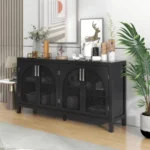 Modern FCJ Home Furniture Sideboard with Large Storage Faux Rattan Doors Metal Handles for Living Rooms and Entryways - Image 2