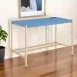 HMS 42" Navy Blue and Gold Writing Desk Elegant Computer Desk with Stylish Color Scheme