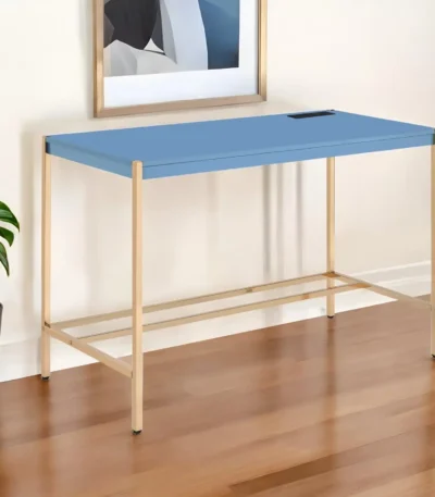 HMS 42" Navy Blue and Gold Writing Desk Elegant Computer Desk with Stylish Color Scheme