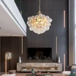 20-Inch Gold Pendant Light Chandelier with Threaded Clear Glass Globe Shade,Adjustable Height, Ideal for Living Room(No