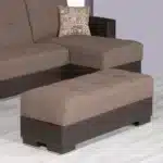 Goldoma 52-Inch Brown Chenille and Faux Leather Tufted Storage Ottoman – top view