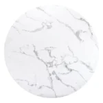 Round glass top dining table with white and black steel base and lazy Susan