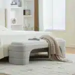 Goldoma Boucle Fabric Upholstered Armless Ottoman Foot Stool – close-up detail