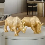 Golden Rhino Ornament with Horn - Modern Resin Home & Office Decor, Cartoon-Style Indoor Decoration for Living Room