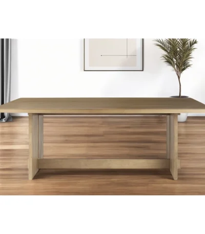 Goldoma solid wood dining table in light natural finish, 84 inches long, modern rustic design