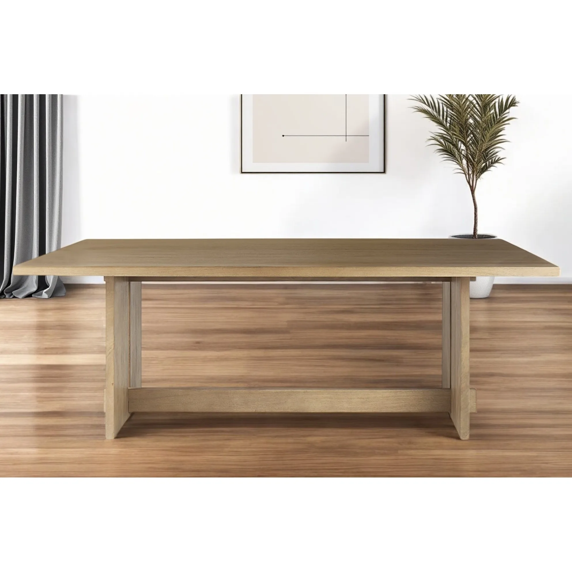 H4ca66723bc4842c7a9382c57e3070f0er.webp Goldoma solid wood dining table in light natural finish, 84 inches long, modern rustic design