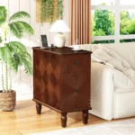 2-drawer adjustable narrow nightstand with wood top in a modern bedroom setting