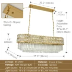 Crystal Chandeliers Gold Crystal Pendant Light Fixture for Dining Room Living Room Kitchen Island 38 Inches – styled in a