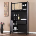 HMS Traditional Rustic Black and Light Bamboo Tall Buffet Cabinet Antique Console Table for Living Room Home Furniture - Image 6
