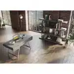 HMS 63 Gray Silver Wooden Writing Desk with Three Drawers Portable Foldable Computer Table with Shelf for Office Use in