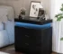 Modern nightstand with drawers and LED light in a bedroom setting