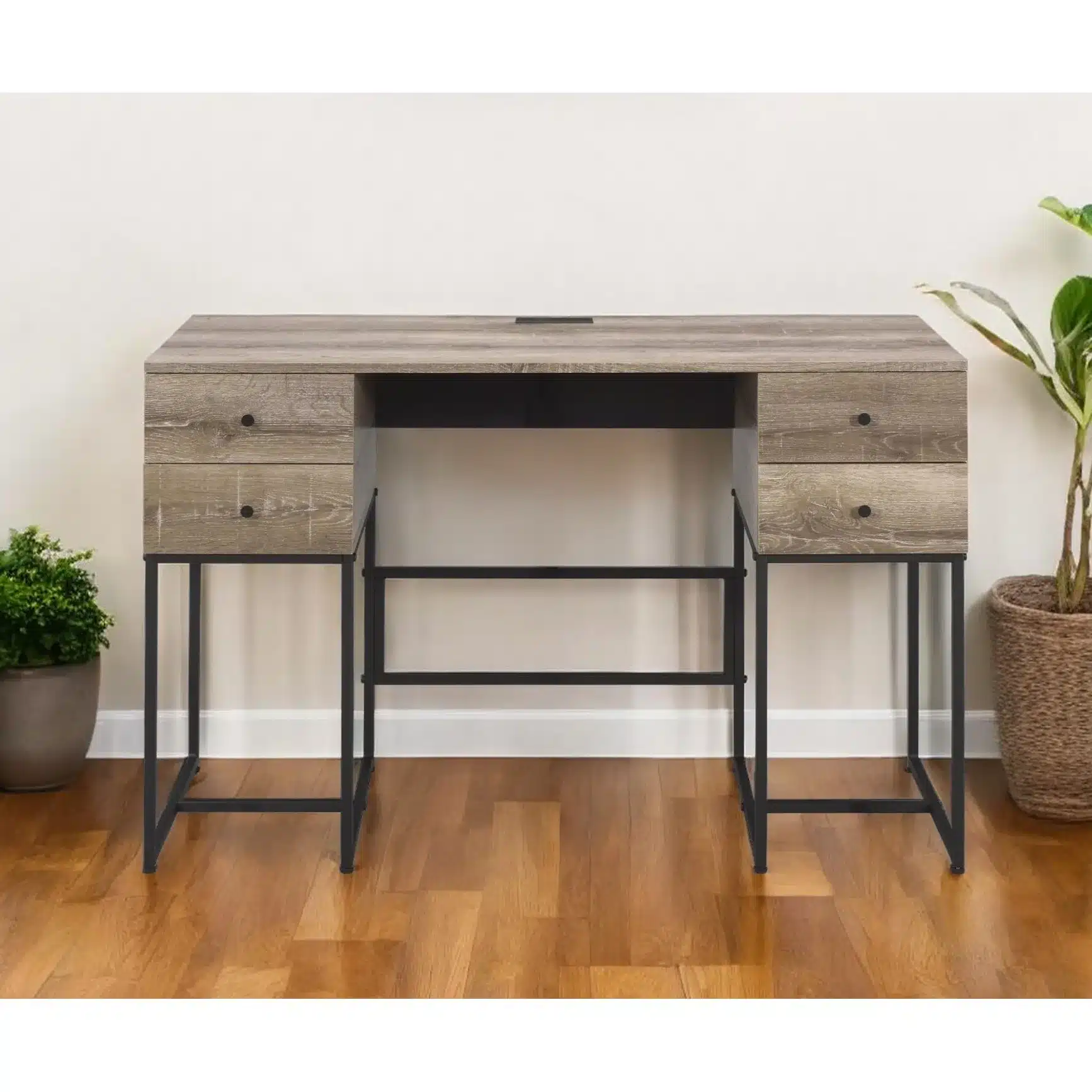 HMS 47" Brown and Black Computer Desk with Four Drawers Writing Desk with Practical Storage Solution