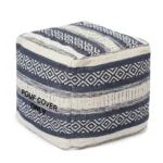Goldoma handwoven cotton unstuffed boho pouf cover in indigo on a light background