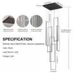 Modern Dimmable 6-Light LED Chandelier, Black Rectangle Pendant Light with Remote for High Ceiling, Staircase, Foyer,