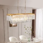 US Stock Free Shipping Crystal 11-Light Golden Modern Chandelier Rectangle Contemporary Pendant Light Fixture for Living