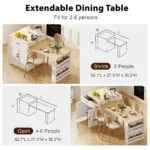 82.7 inch extendable kitchen island dining table with two-tone finish and double-sided storage seats 4-6 persons