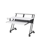 HMS 47" Modern White Black Computer Desk Adjustable Wooden Metal Table Glass Top Simple Space-Saving Assembled for Hotels