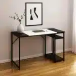 HMS 47" Black and White H-Shape Computer Desk Wood and Metal Office Desk