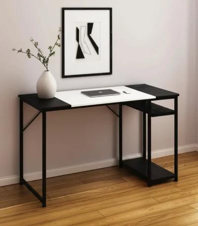 HMS 47" Black and White H-Shape Computer Desk Wood and Metal Office Desk