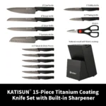 15 Pieces Meat Cutting Knives Set Carbon Steel Kitchen Knife Set with Wooden Block – side view