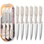 LONSDOW 3cr13 Stainless Steel Blade Beaf Kitchen Knife Set Hollow Marble Pattern ABS Plastic Handle Steak Knife Set – angled