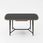 HMS 55 Walnut and Black Glass Rectangular Writing Desk Elegant Computer Desk Design – styled in a modern Writing Desks