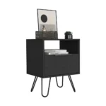 Modern single drawer nightstand with hairpin legs in black wengue finish