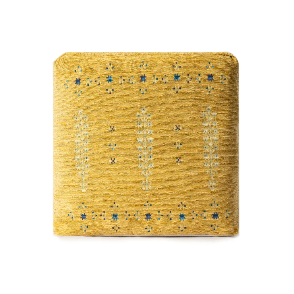 Goldoma 18" Yellow Abstract Pouf Ottoman – Square Foot Stool & Accent Seat