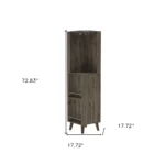 HMS 73 Modern Home Corner Bar Cabinet Dark Brown Wood with One Drawer Stainless Steel and Metal Panel – top view