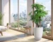 Large white ceramic planter with a tall indoor tree in a bright living room