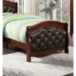 Goldoma Dark Cherry Twin Size Bed with Espresso Faux Leather Headboard – top view