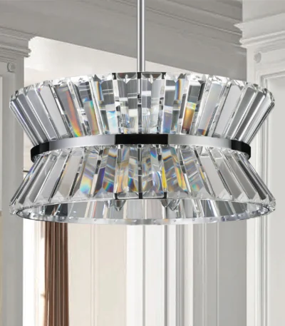 US Stock Free Shipping Modern Crystal Dining Room 16" Round Chandeliers Adjustable Height Hanging Pendant Light Fixtures