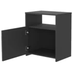 Modern black nightstand with one cabinet and open shelf, compact bedside storage for bedroom