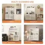White Tall Storage Sideboard Cabinet for Kitchen Living & Dining Room with Glass Doors & Adjustable Shelves – base