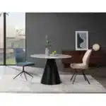 47-Inch Round Stone Dining Table with Pedestal Base - Gray – top view