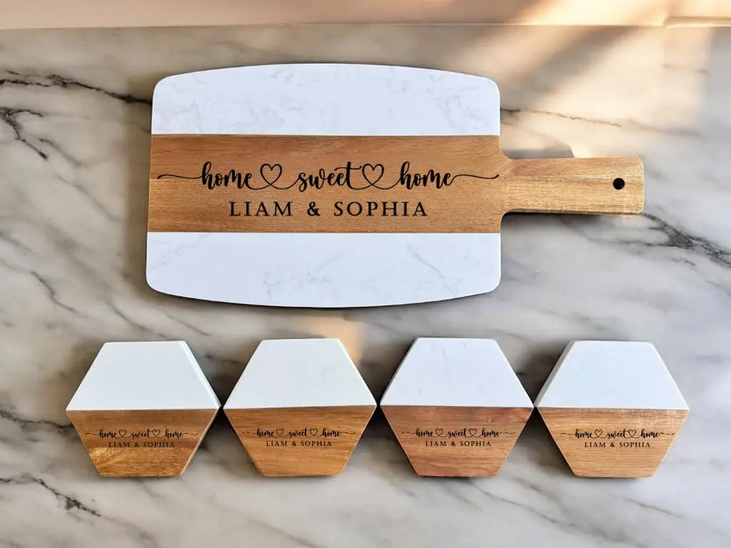 Pack of 10 Marble and Wood Cutting Board Acacia Wooden Marble Serving Tray with Handle Charcuterie Chopping Board for Kitchen