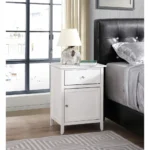 White nightstand with drawer and cabinet for bedroom - modern storage furniture from Goldoma