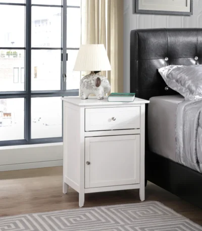 White nightstand with drawer and cabinet for bedroom - modern storage furniture from Goldoma