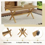 Modern square MDF wood dining table with X-shaped metal base in a dining room setting