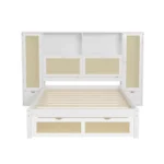 Goldoma twin storage bed with two lockers, drawer, and headboard shelf in natural rattan white finish