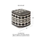 Goldoma Handwoven Cotton Unstuffed Pouf Ottoman Cover - Black Square Floor Cushion Cover – close-up detail