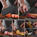 Goldoma chef knife set with wooden handles on cutting board
