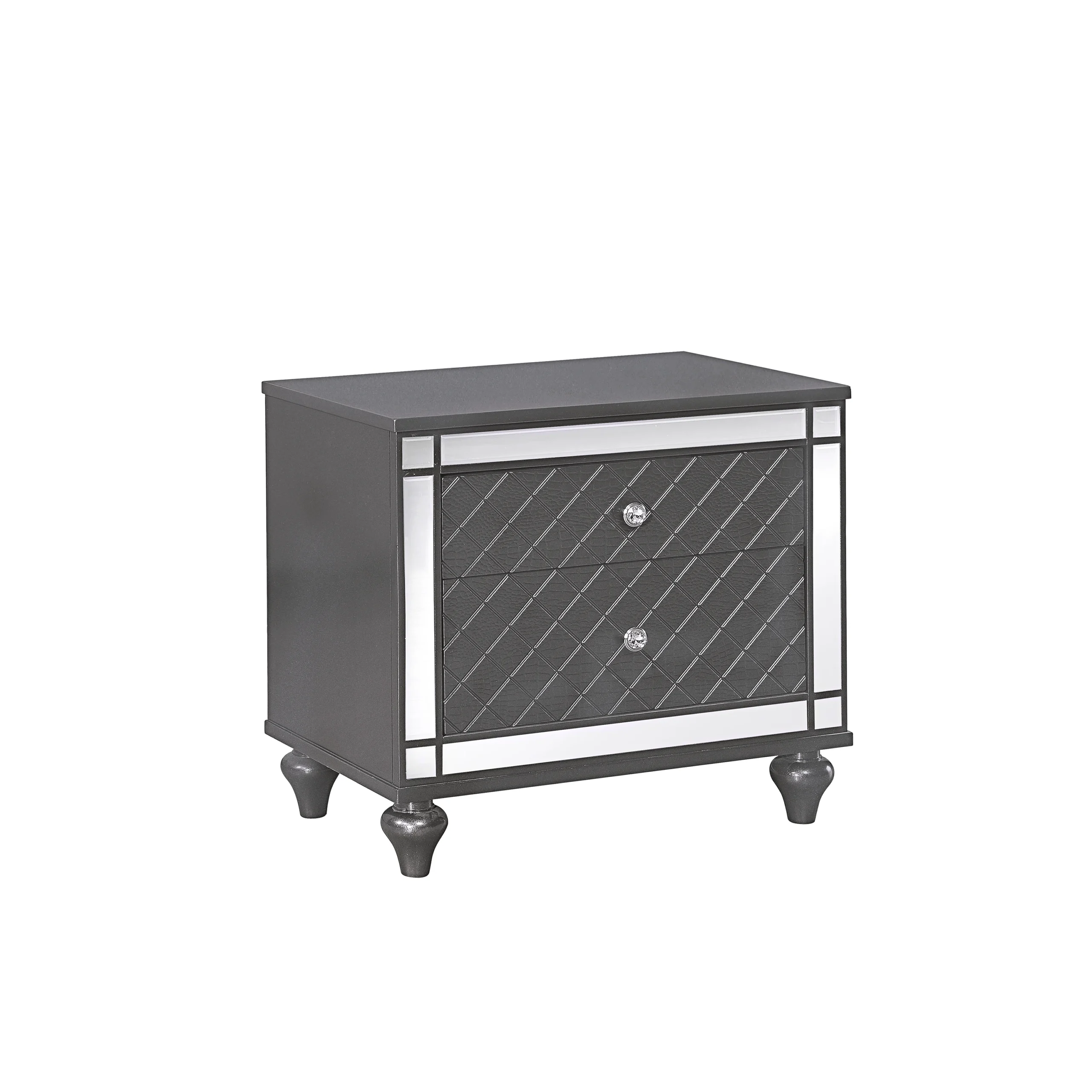 Glam contemporary 2-drawer mirror nightstand gray finish