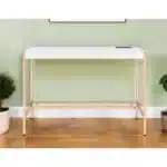 HMS 42" White and Gold Writing Desk with Bookshelf and Drawer Extendable Wooden Computer Table for Office Use