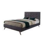 Goldoma Upholstered King Bed Frame with Button Tufted Headboard, Gray and Brown Wood – close-up detail