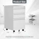 3 Drawer Mobile File Cabinet Fully Assembled White FCJ Metal Filing Cabinet for Office Home A4 Legal Letter Size Lock