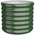 Green powder-coated steel outdoor planter set on a patio, vertical gardening friendly design with tiered levels,